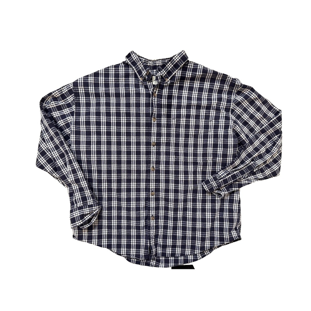 Vintage‎ Eddie Bauer Shirt Mens XL Blue Plaid Button Up Long Sleeve Heavyweight